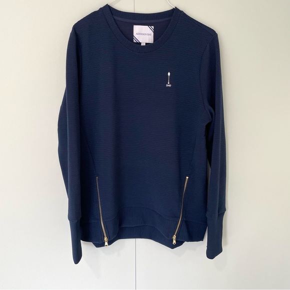 ADDISON BAY x TUCKERNUCK Active Rib Zip Everyday Crewneck Sweatshirt in Navy Rib - Picture 3 of 10
